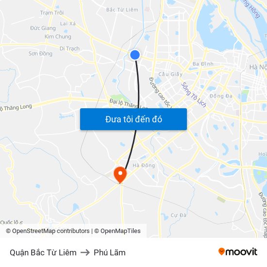 Quận Bắc Từ Liêm to Phú Lãm map