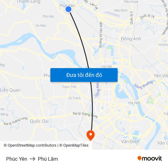 Phúc Yên to Phú Lãm map