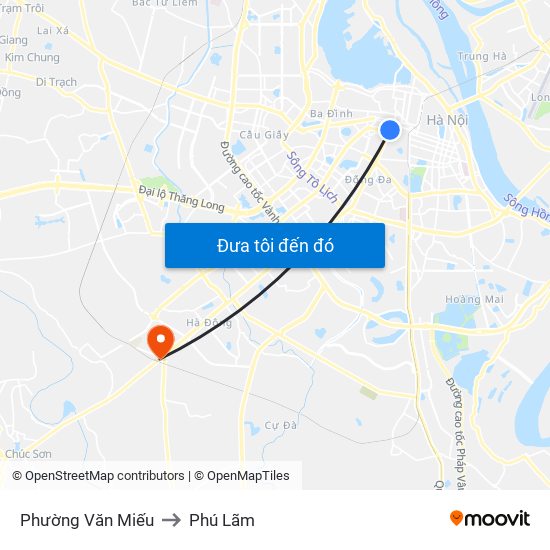 Phường Văn Miếu to Phú Lãm map