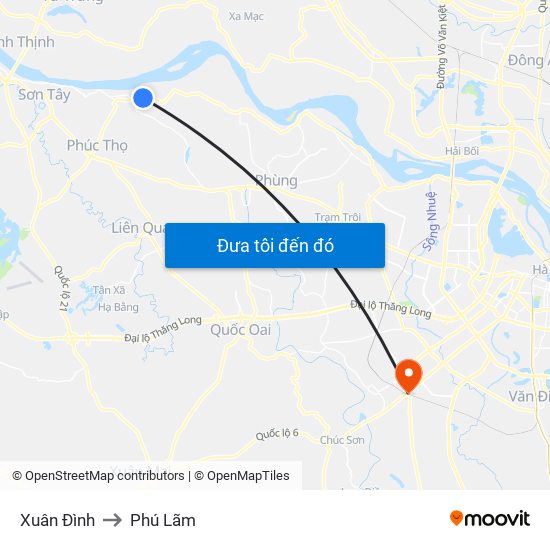 Xuân Đình to Phú Lãm map