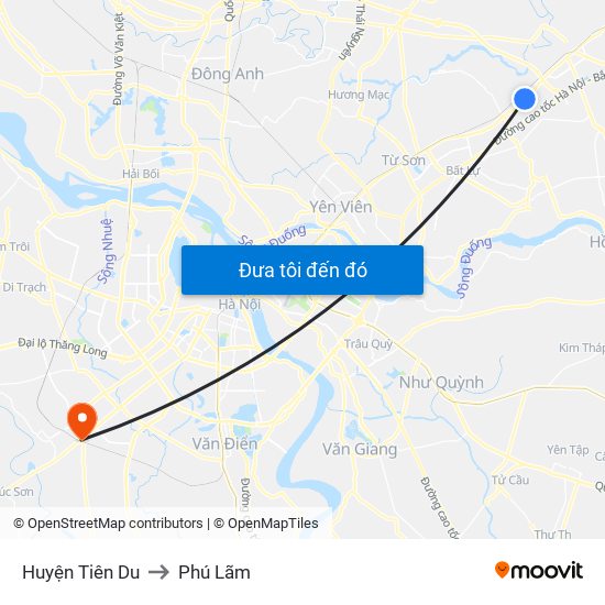 Huyện Tiên Du to Phú Lãm map