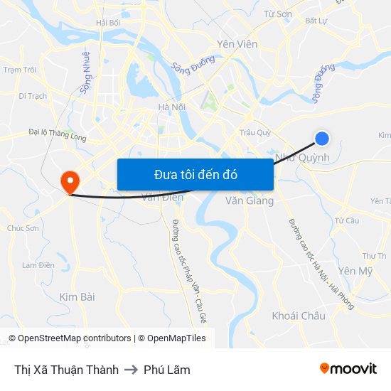 Thị Xã Thuận Thành to Phú Lãm map