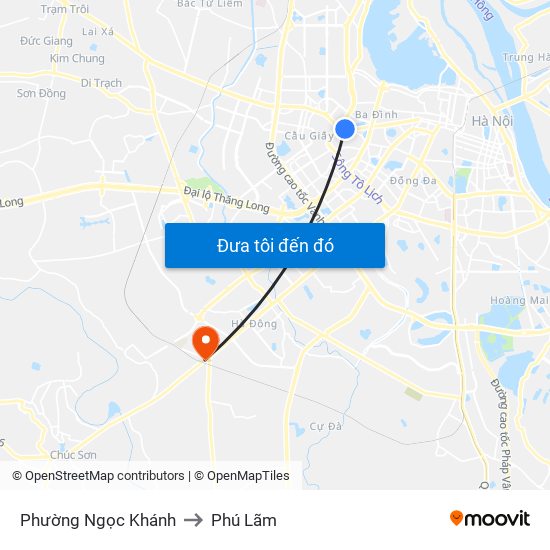 Phường Ngọc Khánh to Phú Lãm map