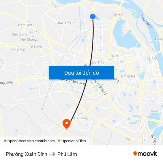 Phường Xuân Đỉnh to Phú Lãm map