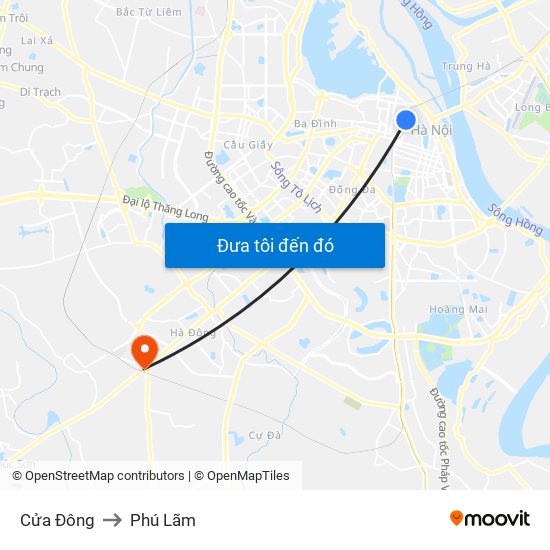 Cửa Đông to Phú Lãm map