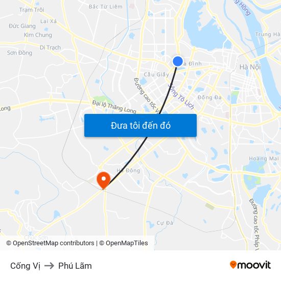 Cống Vị to Phú Lãm map