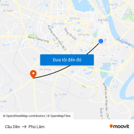 Cầu Dền to Phú Lãm map