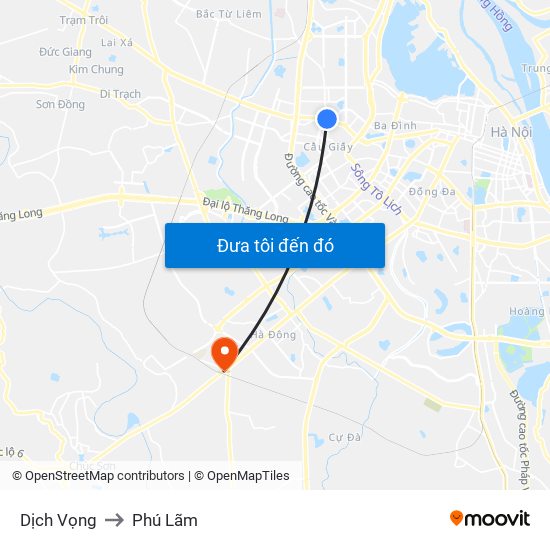 Dịch Vọng to Phú Lãm map