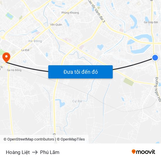 Hoàng Liệt to Phú Lãm map