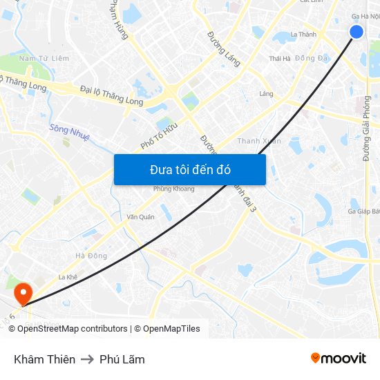 Khâm Thiên to Phú Lãm map