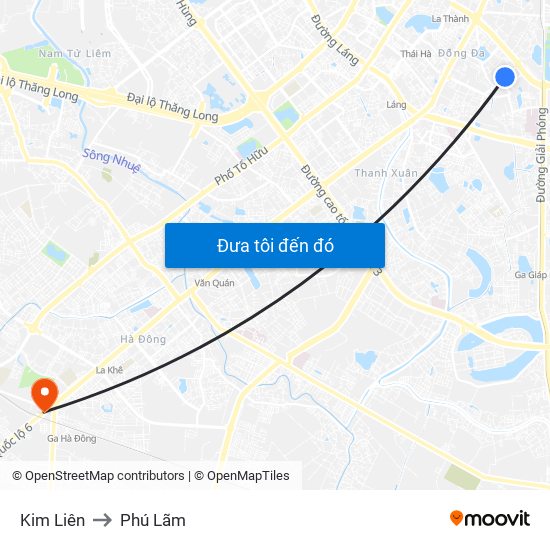 Kim Liên to Phú Lãm map