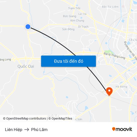 Liên Hiệp to Phú Lãm map