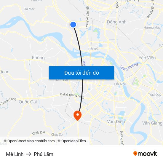Mê Linh to Phú Lãm map