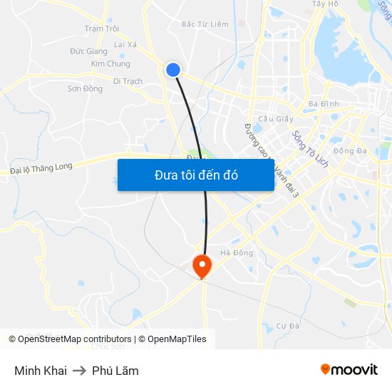 Minh Khai to Phú Lãm map