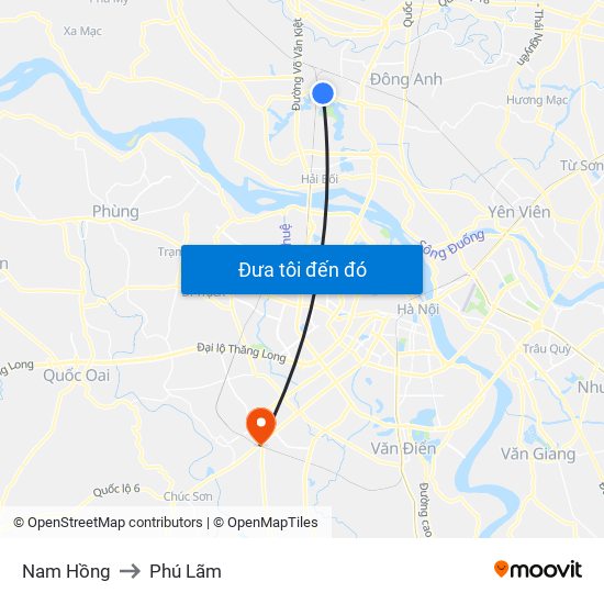 Nam Hồng to Phú Lãm map