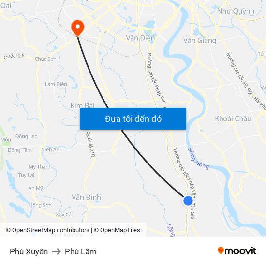 Phú Xuyên to Phú Lãm map