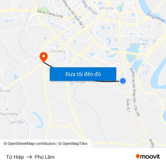 Tứ Hiệp to Phú Lãm map