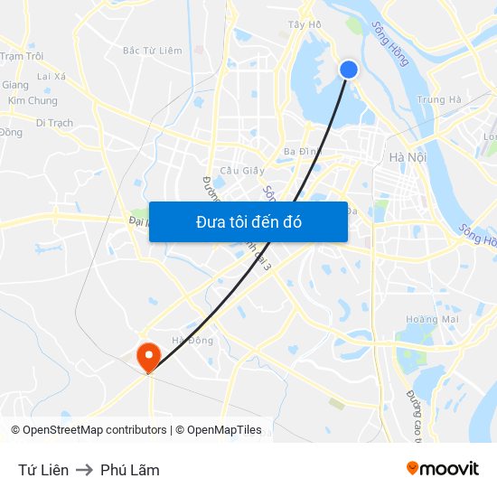 Tứ Liên to Phú Lãm map