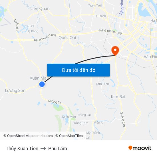 Thủy Xuân Tiên to Phú Lãm map