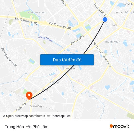 Trung Hòa to Phú Lãm map