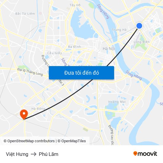 Việt Hưng to Phú Lãm map