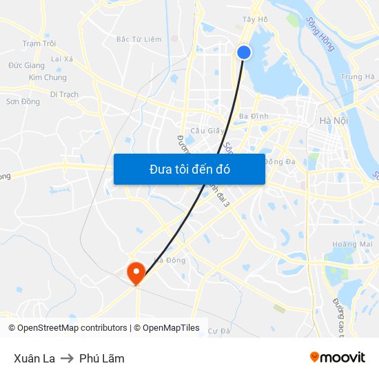 Xuân La to Phú Lãm map