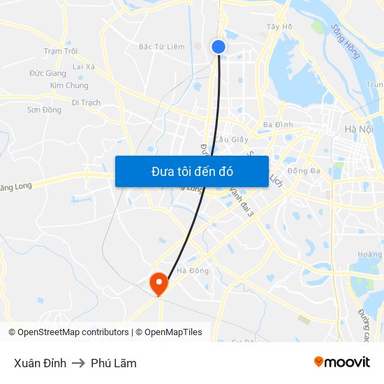 Xuân Đỉnh to Phú Lãm map