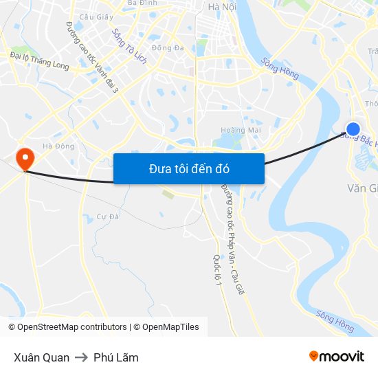 Xuân Quan to Phú Lãm map