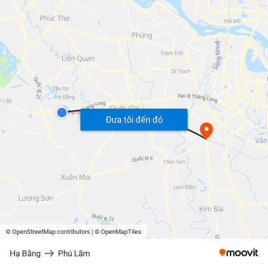 Hạ Bằng to Phú Lãm map