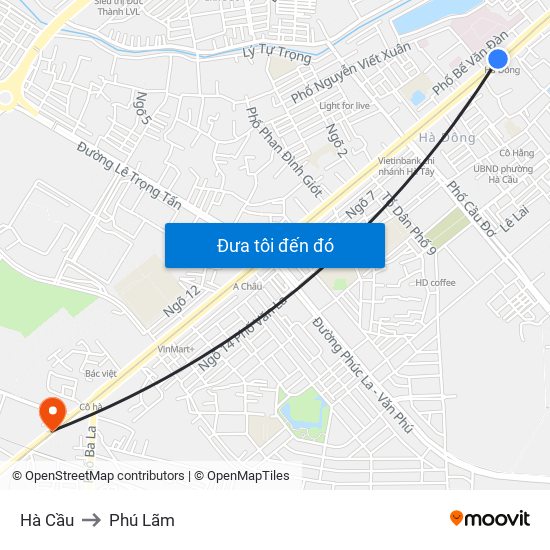 Hà Cầu to Phú Lãm map