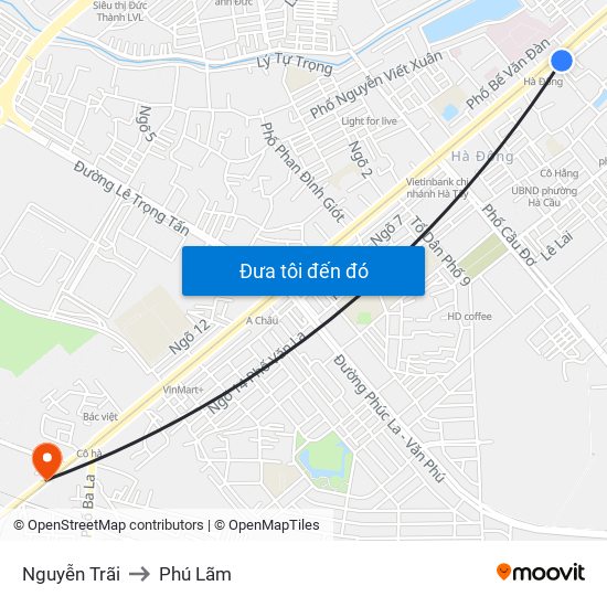 Nguyễn Trãi to Phú Lãm map