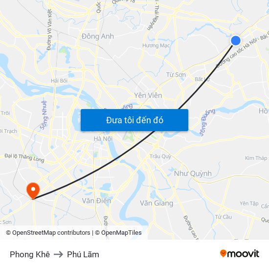 Phong Khê to Phú Lãm map