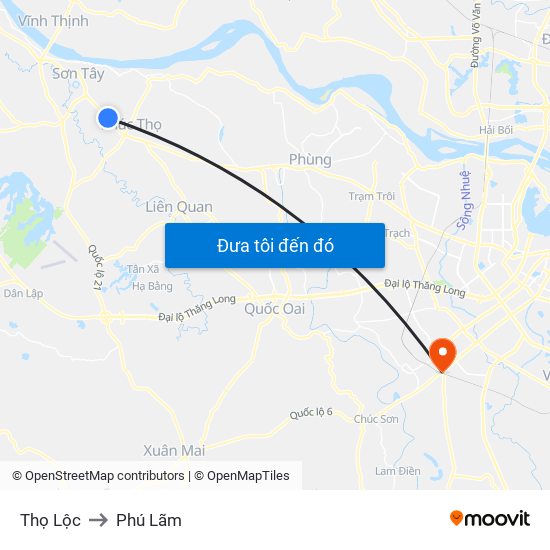 Thọ Lộc to Phú Lãm map