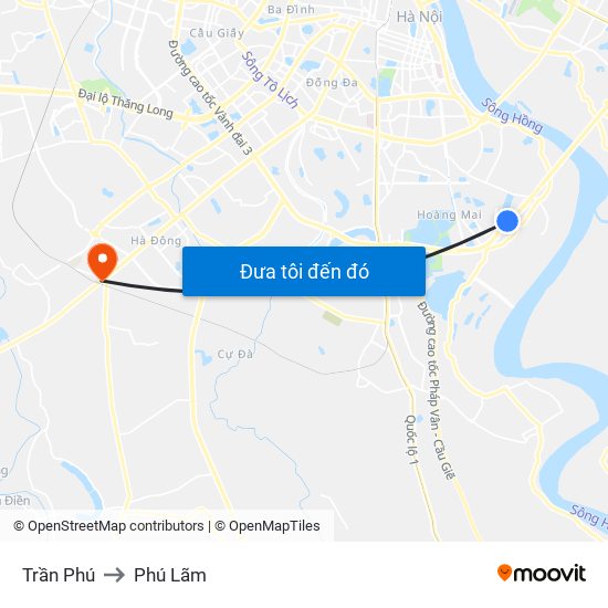 Trần Phú to Phú Lãm map