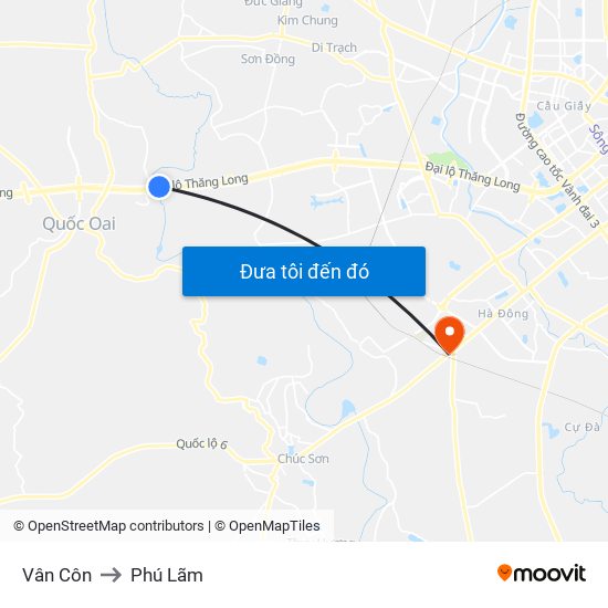 Vân Côn to Phú Lãm map