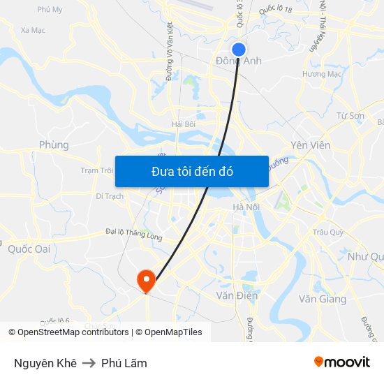 Nguyên Khê to Phú Lãm map