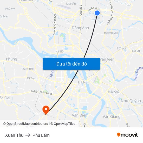 Xuân Thu to Phú Lãm map