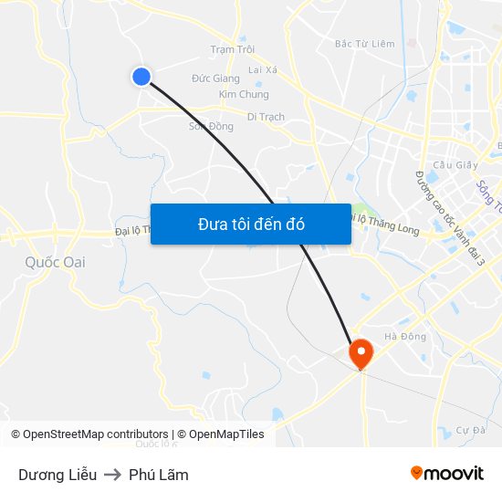 Dương Liễu to Phú Lãm map