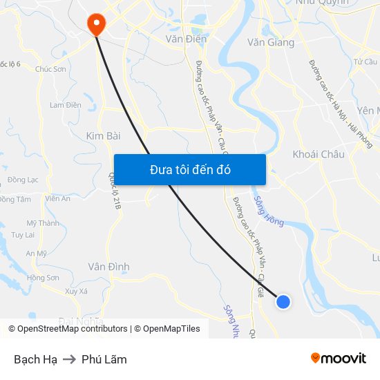 Bạch Hạ to Phú Lãm map