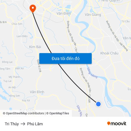 Tri Thủy to Phú Lãm map