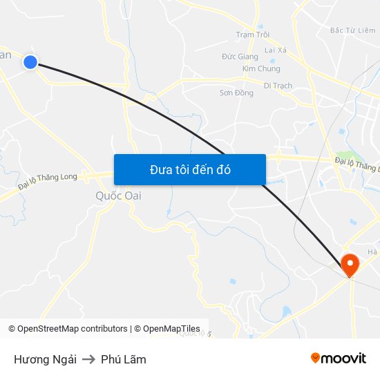 Hương Ngải to Phú Lãm map