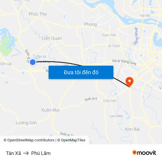 Tân Xã to Phú Lãm map
