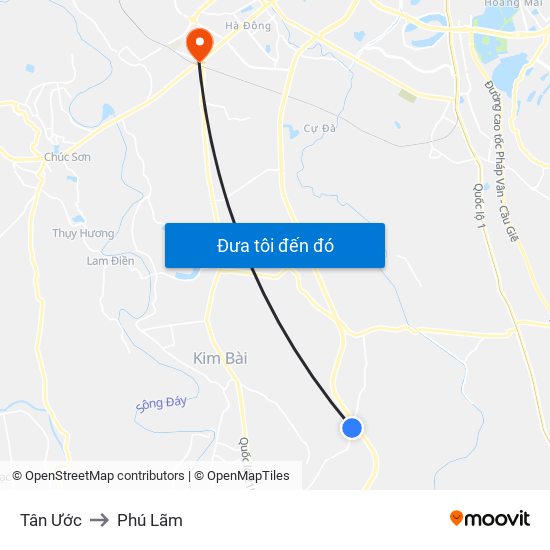 Tân Ước to Phú Lãm map