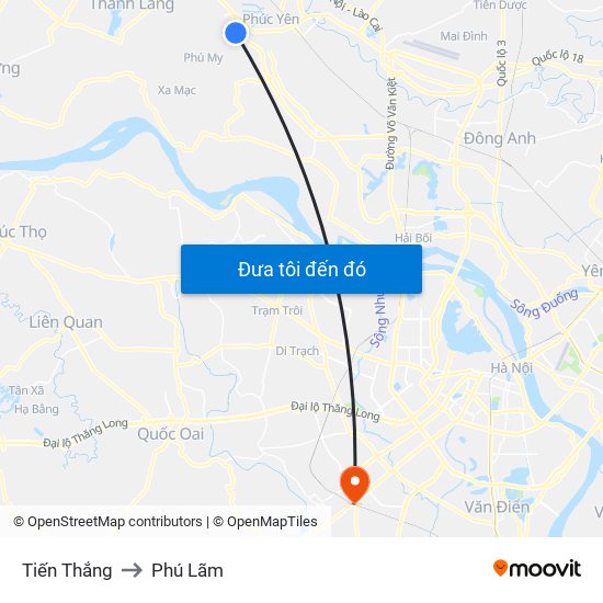 Tiến Thắng to Phú Lãm map