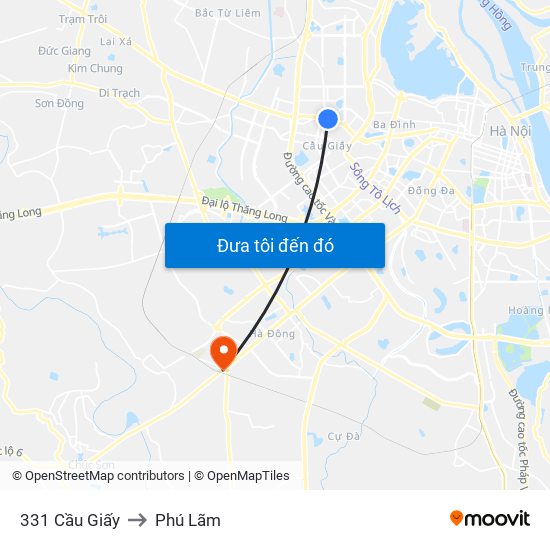 331 Cầu Giấy to Phú Lãm map