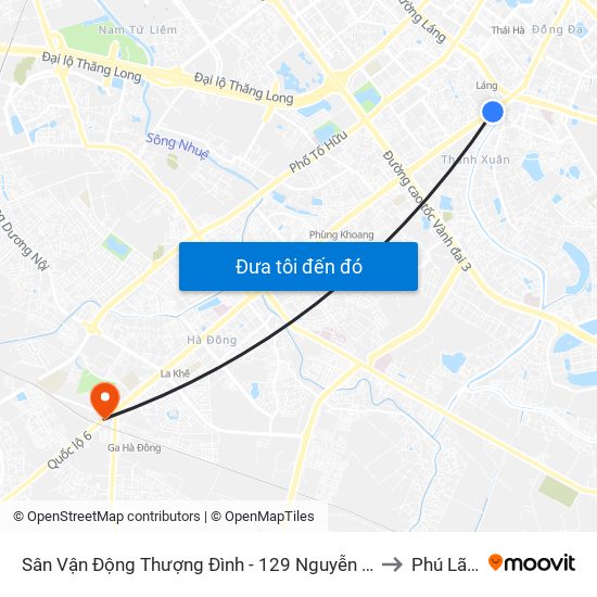 Sân Vận Động Thượng Đình - 129 Nguyễn Trãi to Phú Lãm map