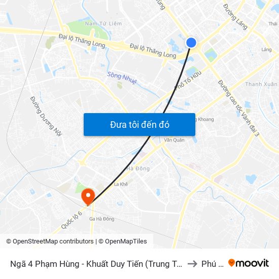 Ngã 4 Phạm Hùng - Khuất Duy Tiến (Trung Tâm Hội Nghị Quốc Gia) to Phú Lãm map