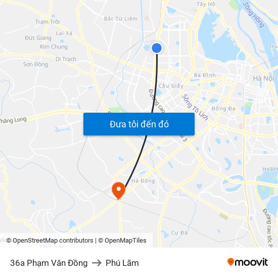 36a Phạm Văn Đồng to Phú Lãm map