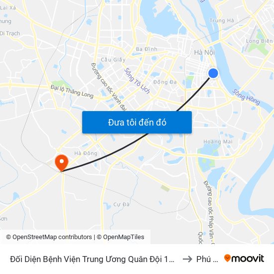 Đối Diện Bệnh Viện Trung Ương Quân Đội 108 - Trần Hưng Đạo to Phú Lãm map