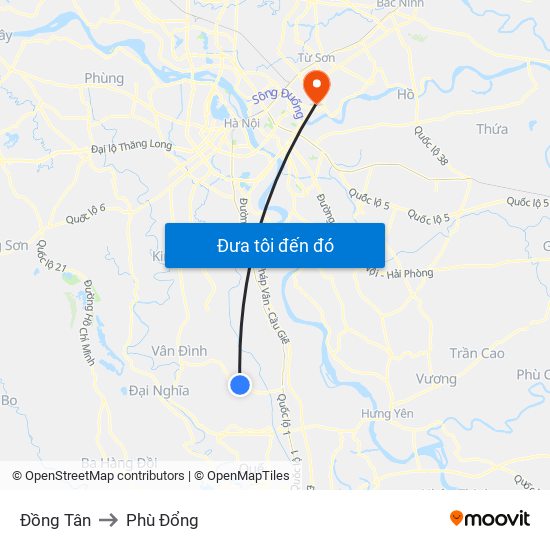 Đồng Tân to Phù Đổng map